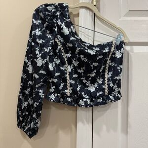 Floral One-Shoulder Satin Blouse Top